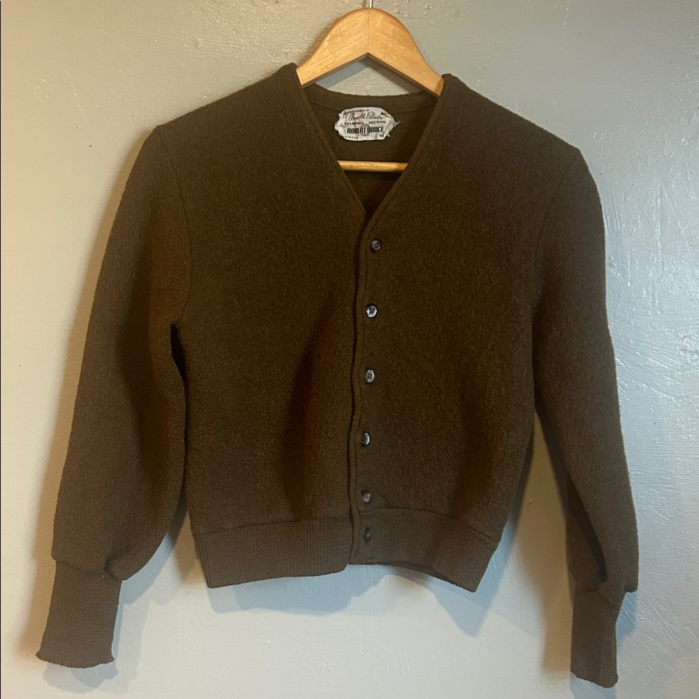 Arnold Palmer Women's Classic Brown Cardigan Sweater 50% Alpaca 50% Wool